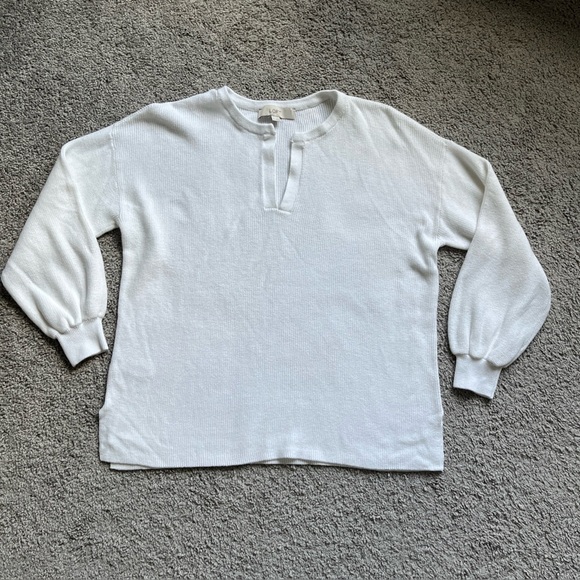 LOFT Sweaters - Loft White Ribbed Split Neck Balloon Sleeve Pullover Sweater Size M